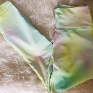 Fabletics Green and Yellow Tie-Dye Leggings High-Waisted Performance